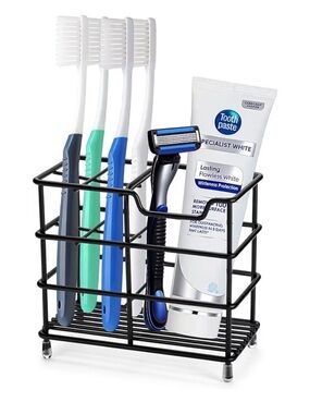 Black Metal Bathroom Organizer Toothbrush & Razor Holder